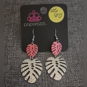 Paparazzi Pink and Silver Leaf Earrings